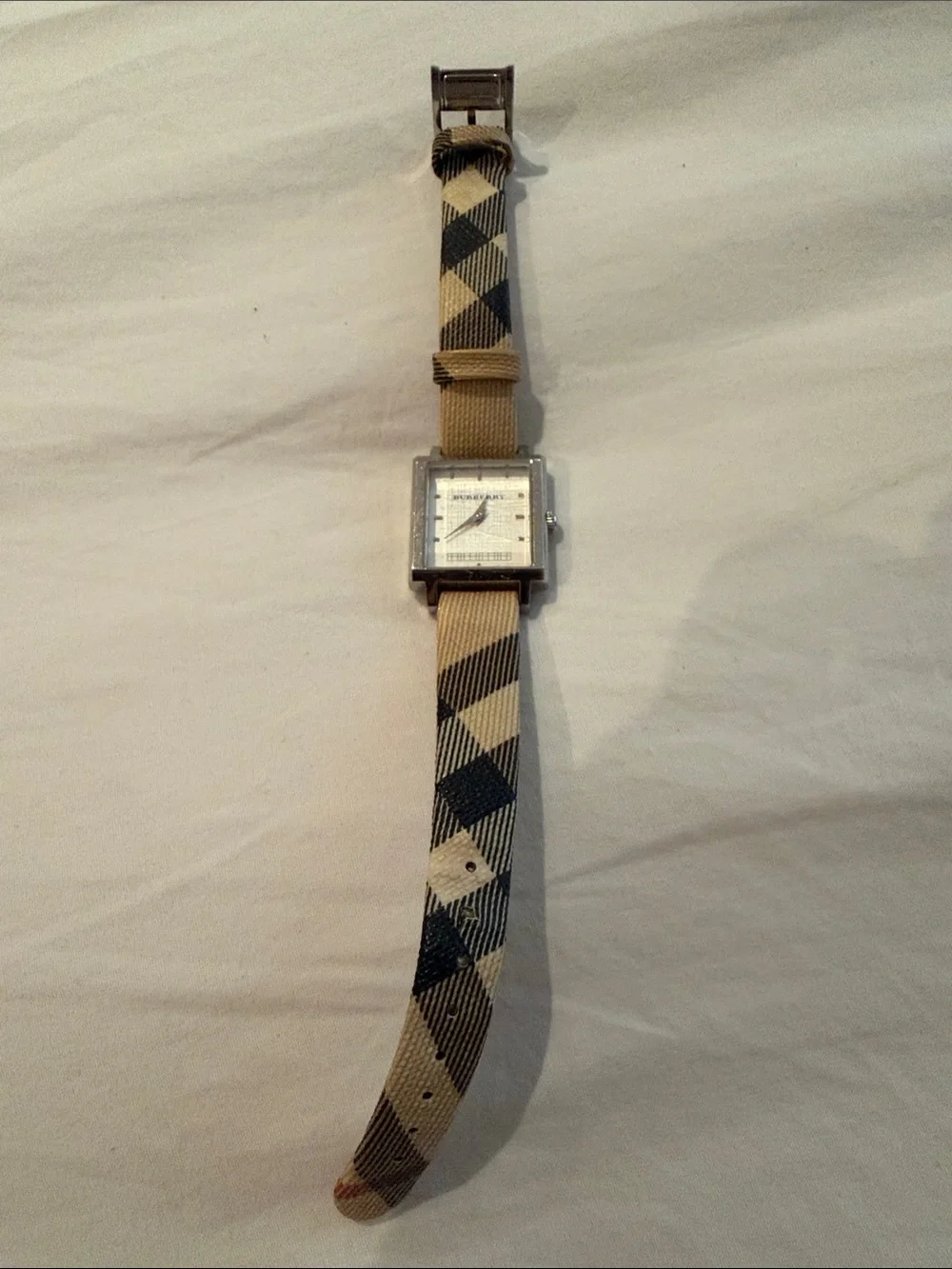Burberry Beige & Black Plaid Square Dial Watch